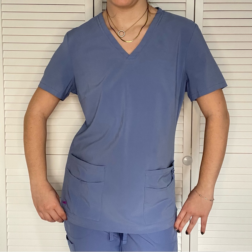 Lynx Blue Relaxed Fit Scrub Top, Size S